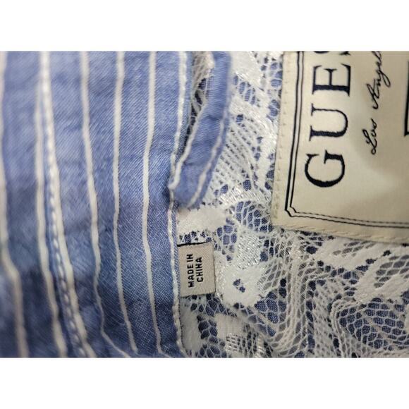 Guess Los Angeles Shirt Womens SZ M Blue White Striped Long sleeve Snap Pocket - Picture 10 of 13